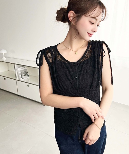 moment+(モーメントプラス)の「インナー付きストレッチレースショルダーシャーリングトップス(Tシャツ/カットソー・レディース・ブラック/オフホワイト/ナチュラル・M/L)」の21枚目の写真