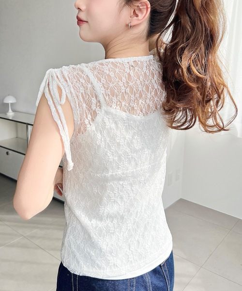 moment+(モーメントプラス)の「インナー付きストレッチレースショルダーシャーリングトップス(Tシャツ/カットソー・レディース・ブラック/オフホワイト/ナチュラル・M/L)」の6枚目の写真