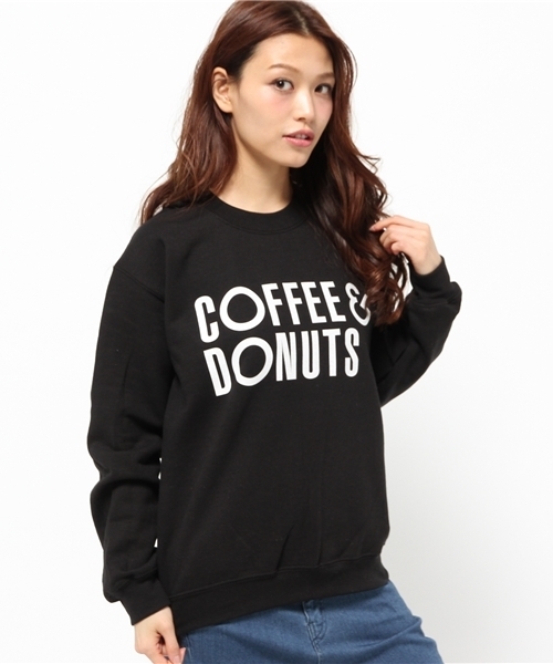 Re Youth（リユース）の「GD クルースウェット "COFFEE & DONUTS"（スウェット・レディース・グレー/ブラック・SMALL）」の2枚目の写真