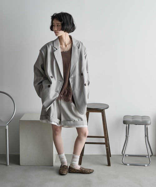 THE YOn（ザヨン）の「ウエストタックテーラードジャケット（テーラードジャケット・レディース・チャコールグレー/グレー/ベージュ・FREE）」の9枚目の写真