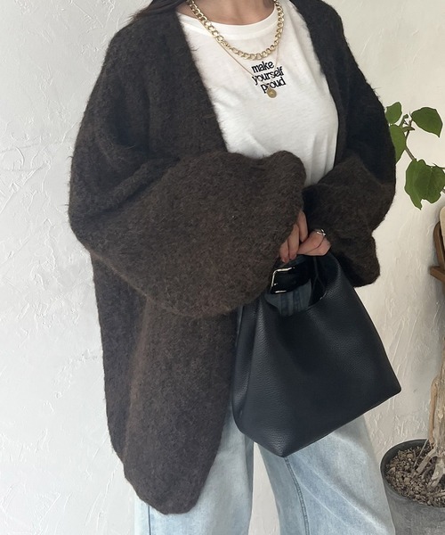 STYLEBLOCK（スタイルブロック）の「ボリューム袖ニットカーディガン（カーディガン/ボレロ・レディース・ベージュ/ブラウン/グレー/グリーン系その他・FREE）」の3枚目の写真