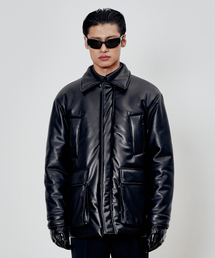 ANDROS（アンドロス）の「Faux Leather Parka (Black)（ダウンジャケット/コート）」
