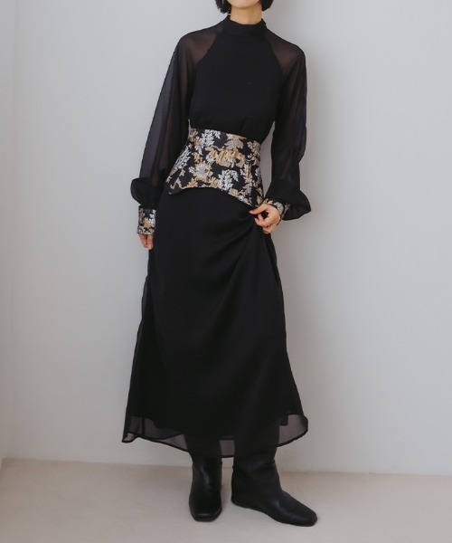 sahara（サハラ）の「Jacquard Belt 2way Dress/ジャガードベルト２ウェイドレス（ドレス・レディース・ブラック/ネイビー/ライトグレー・FREE）」の3枚目の写真