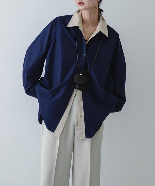 SENSE OF PLACE by URBAN RESEARCH（センスオブプレイスバイアーバンリサーチ）の「『WEB限定』フェイクレイヤードルーズシャツ（シャツ/ブラウス・レディース・ピンク/ブルー系その他/ネイビー・ONE）」の2枚目の写真