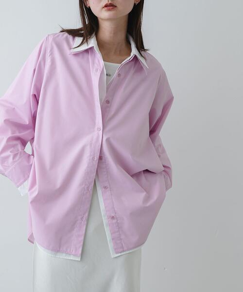 SENSE OF PLACE by URBAN RESEARCH（センスオブプレイスバイアーバンリサーチ）の「『WEB限定』フェイクレイヤードルーズシャツ（シャツ/ブラウス・レディース・ピンク/ブルー系その他/ネイビー・ONE）」の3枚目の写真