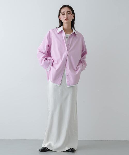 SENSE OF PLACE by URBAN RESEARCH（センスオブプレイスバイアーバンリサーチ）の「『WEB限定』フェイクレイヤードルーズシャツ（シャツ/ブラウス・レディース・ピンク/ブルー系その他/ネイビー・ONE）」の4枚目の写真