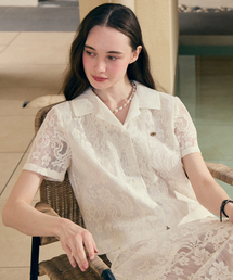Lace Embroidered Half Sleeve Shirt - White