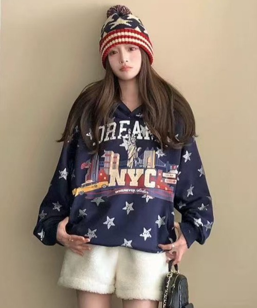 DIAVEL（ディアベル）の「【秋冬新作】スターNYCプリント 裏起毛パーカー（パーカー・レディース・ネイビー・M）」の3枚目の写真