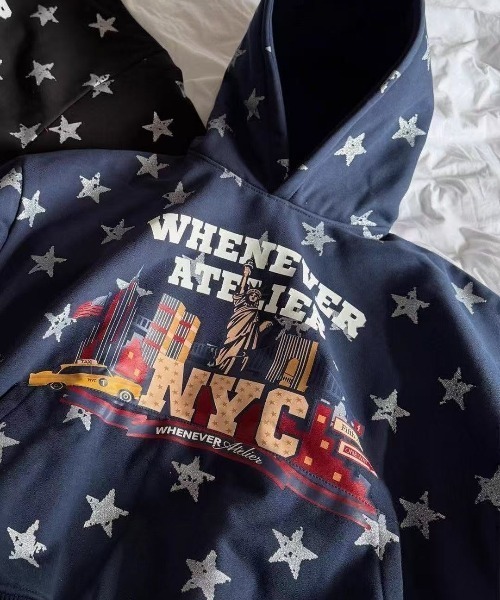 DIAVEL（ディアベル）の「【秋冬新作】スターNYCプリント 裏起毛パーカー（パーカー・レディース・ネイビー・M）」の4枚目の写真