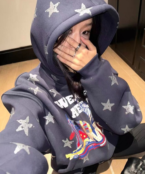 DIAVEL（ディアベル）の「【秋冬新作】スターNYCプリント 裏起毛パーカー（パーカー・レディース・ネイビー・M）」の6枚目の写真