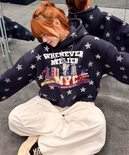 DIAVEL（ディアベル）の「【秋冬新作】スターNYCプリント 裏起毛パーカー（パーカー・レディース・ネイビー・M）」の13枚目の写真