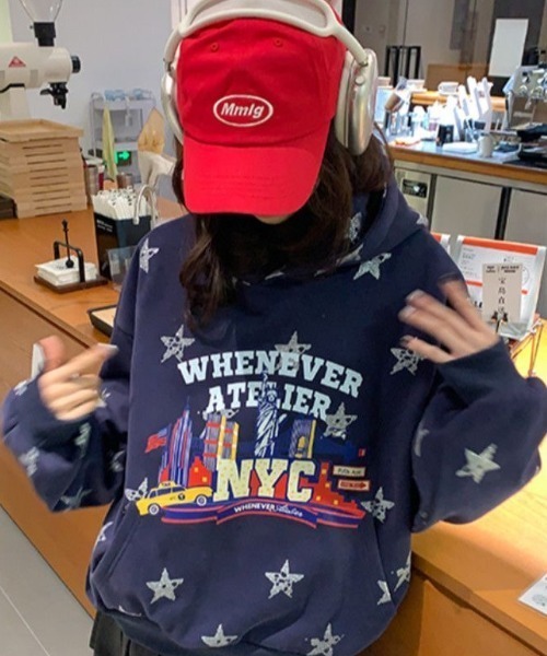 DIAVEL（ディアベル）の「【秋冬新作】スターNYCプリント 裏起毛パーカー（パーカー・レディース・ネイビー・M）」の20枚目の写真