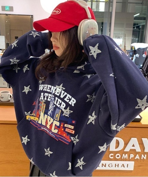 DIAVEL（ディアベル）の「【秋冬新作】スターNYCプリント 裏起毛パーカー（パーカー・レディース・ネイビー・M）」の21枚目の写真
