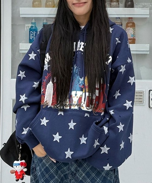 DIAVEL（ディアベル）の「【秋冬新作】スターNYCプリント 裏起毛パーカー（パーカー・レディース・ネイビー・M）」の15枚目の写真