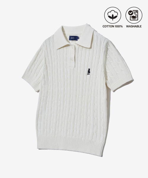 YALE(イェール)の「ウィメンズヘリテージダンケーブル半袖ポロニットアイボリー(Tシャツ/カットソー・レディース・その他・S/M/L)」の2枚目の写真