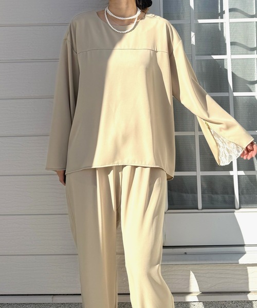 Q（キュー）の「レースドッキングツイルブラウス（シャツ/ブラウス・レディース・ベージュ/ブラック・MEDIUM）」の7枚目の写真