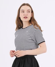 フィッシャーマンコットンストライプ半袖Tシャツブラック