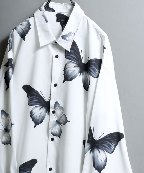 ANPAS（アンパス）の「All-over patterned georgette fluid shirt/ジョーゼット とろみ 総柄長袖シャツ 柄シャツ メンズ ペイズリー/フラワー/幾何学/レトロ/モノトーン（シャツ/ブラウス・メンズ・ブラック系2/ブラック系1/アイボリー系2/ホワイト系1/ブラウン系1/ブラウン系2/ホワイト系2/ブラック系5/ホワイト系3/ライトグレー系1/ブラック系4/ホワイト系5/ベージュ系1/アイボリー系1/ブラック系3/グレー系1/ホワイト系4/ホワイト系6/ベージュ系2/ダークグリーン系1/ダークグリーン系2/ダークブラウン系1/ダークブラウン系2/ダークブラウン系3/ダークブラウン系4・M/L）」の7枚目の写真