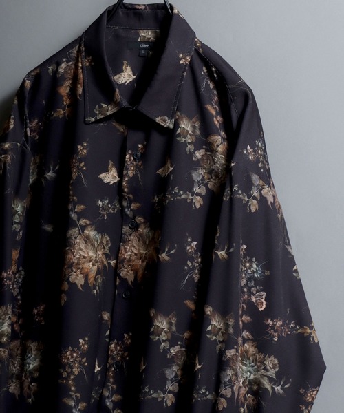 ANPAS（アンパス）の「All-over patterned georgette fluid shirt/ジョーゼット とろみ 総柄長袖シャツ 柄シャツ メンズ ペイズリー/フラワー/幾何学/レトロ/モノトーン（シャツ/ブラウス・メンズ・ブラック系2/ブラック系1/アイボリー系2/ホワイト系1/ブラウン系1/ブラウン系2/ホワイト系2/ブラック系5/ホワイト系3/ライトグレー系1/ブラック系4/ホワイト系5/ベージュ系1/アイボリー系1/ブラック系3/グレー系1/ホワイト系4/ホワイト系6/ベージュ系2/ダークグリーン系1/ダークグリーン系2/ダークブラウン系1/ダークブラウン系2/ダークブラウン系3/ダークブラウン系4・M/L）」の9枚目の写真