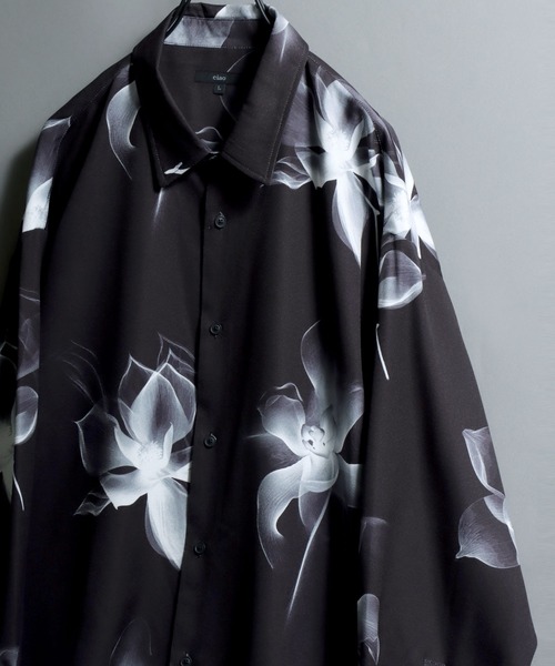 ANPAS（アンパス）の「All-over patterned georgette fluid shirt/ジョーゼット とろみ 総柄長袖シャツ 柄シャツ メンズ ペイズリー/フラワー/幾何学/レトロ/モノトーン（シャツ/ブラウス・メンズ・ブラック系2/ブラック系1/アイボリー系2/ホワイト系1/ブラウン系1/ブラウン系2/ホワイト系2/ブラック系5/ホワイト系3/ライトグレー系1/ブラック系4/ホワイト系5/ベージュ系1/アイボリー系1/ブラック系3/グレー系1/ホワイト系4/ホワイト系6/ベージュ系2/ダークグリーン系1/ダークグリーン系2/ダークブラウン系1/ダークブラウン系2/ダークブラウン系3/ダークブラウン系4・M/L）」の11枚目の写真