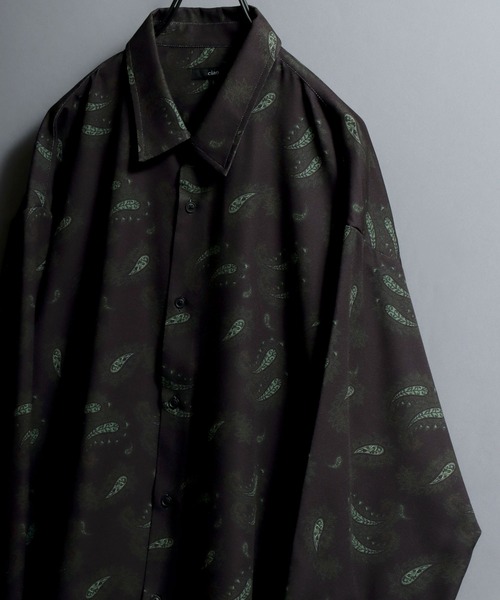 ANPAS（アンパス）の「All-over patterned georgette fluid shirt/ジョーゼット とろみ 総柄長袖シャツ 柄シャツ メンズ ペイズリー/フラワー/幾何学/レトロ/モノトーン（シャツ/ブラウス・メンズ・ブラック系2/ブラック系1/アイボリー系2/ホワイト系1/ブラウン系1/ブラウン系2/ホワイト系2/ブラック系5/ホワイト系3/ライトグレー系1/ブラック系4/ホワイト系5/ベージュ系1/アイボリー系1/ブラック系3/グレー系1/ホワイト系4/ホワイト系6/ベージュ系2/ダークグリーン系1/ダークグリーン系2/ダークブラウン系1/ダークブラウン系2/ダークブラウン系3/ダークブラウン系4・M/L）」の15枚目の写真