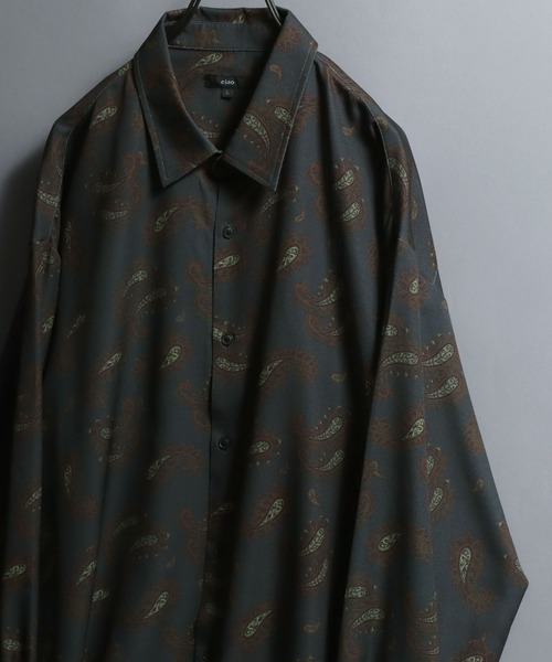 ANPAS（アンパス）の「All-over patterned georgette fluid shirt/ジョーゼット とろみ 総柄長袖シャツ 柄シャツ メンズ ペイズリー/フラワー/幾何学/レトロ/モノトーン（シャツ/ブラウス・メンズ・ブラック系2/ブラック系1/アイボリー系2/ホワイト系1/ブラウン系1/ブラウン系2/ホワイト系2/ブラック系5/ホワイト系3/ライトグレー系1/ブラック系4/ホワイト系5/ベージュ系1/アイボリー系1/ブラック系3/グレー系1/ホワイト系4/ホワイト系6/ベージュ系2/ダークグリーン系1/ダークグリーン系2/ダークブラウン系1/ダークブラウン系2/ダークブラウン系3/ダークブラウン系4・M/L）」の16枚目の写真