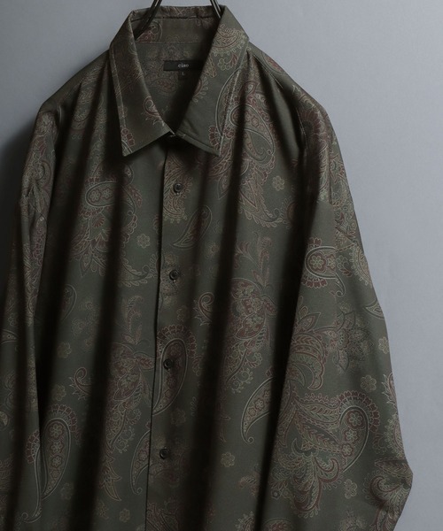 セール】All-over patterned georgette fluid shirt/ジョーゼット