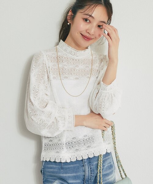 La boutique BonBon(ラブティックボンボン)の「【今すぐお届け!・オケージョン対応】レースブラウス(シャツ/ブラウス・レディース・ホワイト/ネイビー・FREE)」の1枚目の写真