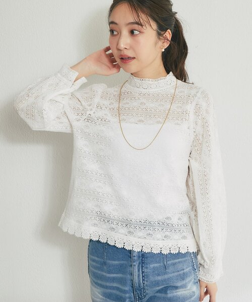 La boutique BonBon(ラブティックボンボン)の「【今すぐお届け!・オケージョン対応】レースブラウス(シャツ/ブラウス・レディース・ホワイト/ネイビー・FREE)」の3枚目の写真