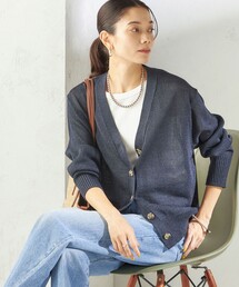 〈手洗い可能〉ブライト ペーパー Vネック ニット カーディガン