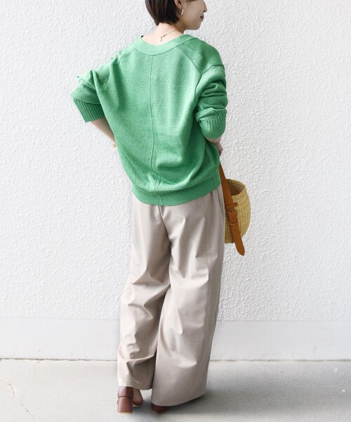 SHIPS（シップス）の「〈手洗い可能〉ブライト ペーパー Vネック ニット カーディガン（カーディガン/ボレロ・レディース・オフホワイト/ネイビー/グリーン・ONE SIZE）」の10枚目の写真