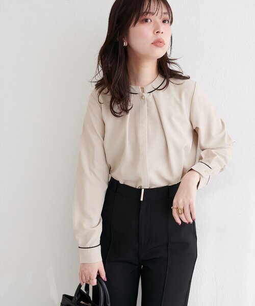 スタンドカラーパイピングブラウス（シャツ/ブラウス）｜natural