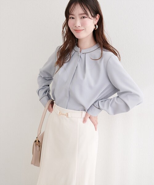 natural couture（ナチュラルクチュール）の「スタンドカラーパイピングブラウス（シャツ/ブラウス・レディース・オフホワイト/ベージュ/ネイビー/サックスブルー・FREE）」の17枚目の写真
