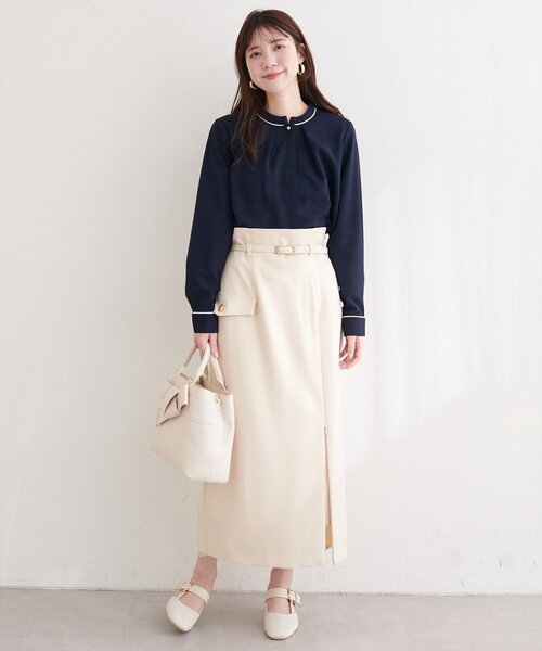 natural couture（ナチュラルクチュール）の「スタンドカラーパイピングブラウス（シャツ/ブラウス・レディース・オフホワイト/ベージュ/ネイビー/サックスブルー・FREE）」の11枚目の写真