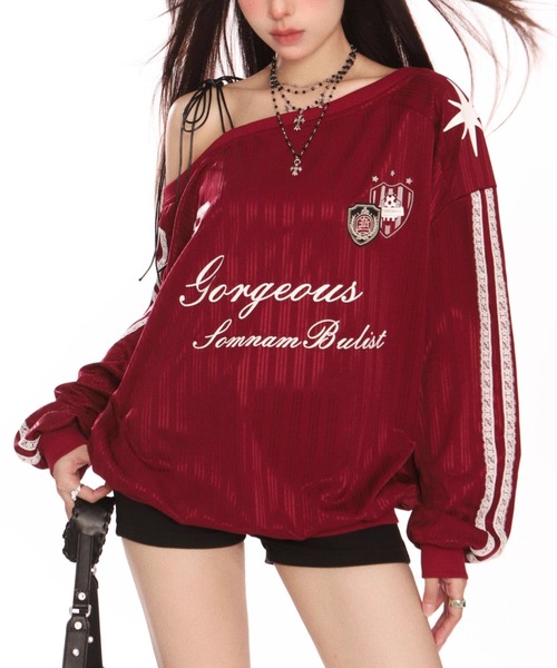 GEMEDA(ジェメダ)の「【26春新作】スポカジュワンショルプルオーバー(Tシャツ/カットソー・レディース・レッド/ブラック・M)」の14枚目の写真