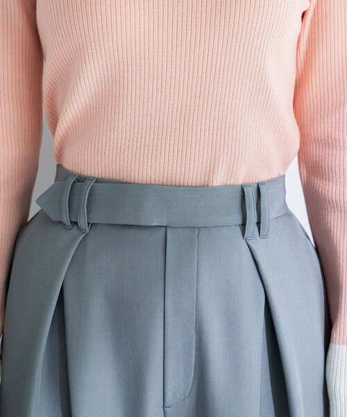 Green　Parks（グリーンパークス）の「デザインタックワイドパンツ（スラックス・レディース・グレー/ライトベージュ/ブラック・FREE）」の5枚目の写真