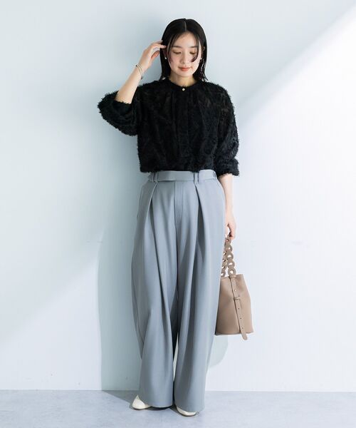 Green　Parks（グリーンパークス）の「デザインタックワイドパンツ（スラックス・レディース・グレー/ライトベージュ/ブラック・FREE）」の10枚目の写真