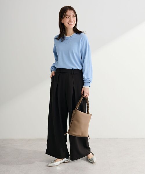 Green　Parks（グリーンパークス）の「デザインタックワイドパンツ（スラックス・レディース・グレー/ライトベージュ/ブラック・FREE）」の15枚目の写真