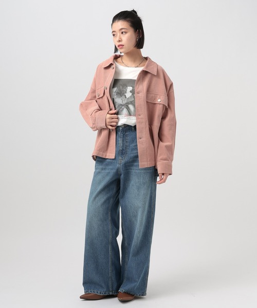 BAYFLOW（ベイフロー）の「[春まで着られる]フェードコーデュロイブルゾン（ブルゾン・レディース・ネイビー/ピンク/アイボリー・FREE）」の5枚目の写真