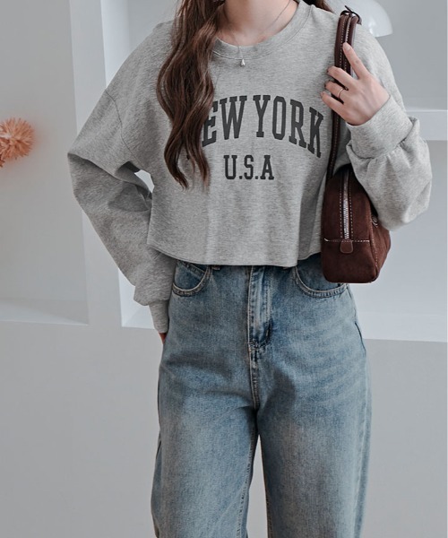 kirakiraShop(キラキラショップ)の「ロゴ クロップド カットソー トップス(スウェット・レディース・杢グレー/ブラック/ワイン/ネイビー/ホワイト・FREE)」の22枚目の写真