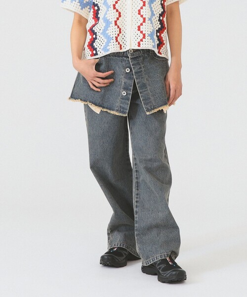 Ray BEAMS(レイビームス)の「デニムスカート レイヤード パンツ(デニムパンツ・レディース・ブルー系その他4/ダークブラウン・0/1)」の2枚目の写真