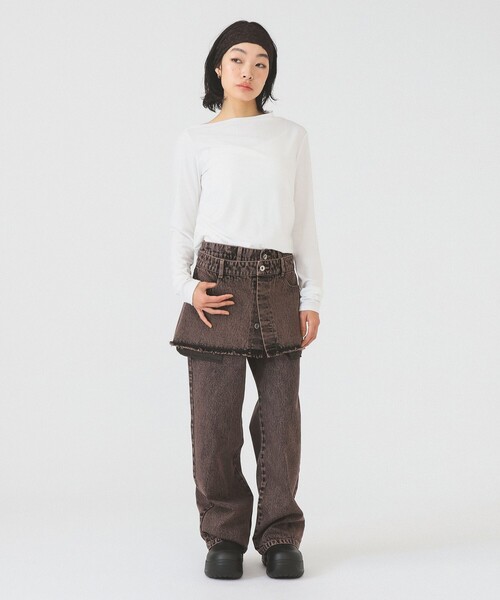 Ray BEAMS(レイビームス)の「デニムスカート レイヤード パンツ(デニムパンツ・レディース・ブルー系その他4/ダークブラウン・0/1)」の3枚目の写真