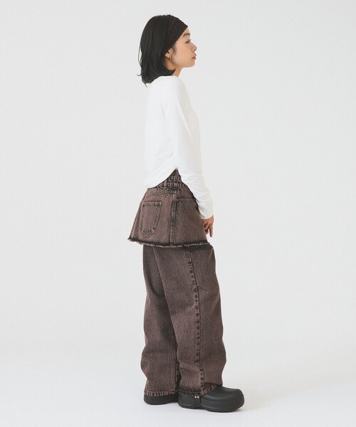 Ray BEAMS(レイビームス)の「デニムスカート レイヤード パンツ(デニムパンツ・レディース・ブルー系その他4/ダークブラウン・0/1)」の4枚目の写真