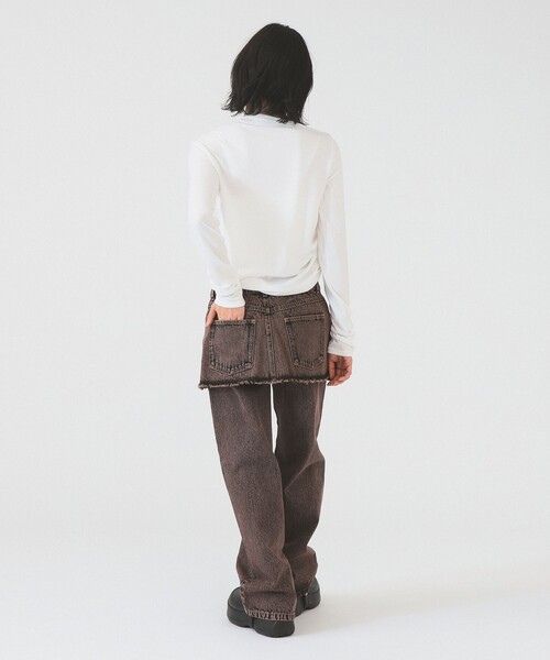 Ray BEAMS(レイビームス)の「デニムスカート レイヤード パンツ(デニムパンツ・レディース・ブルー系その他4/ダークブラウン・0/1)」の5枚目の写真