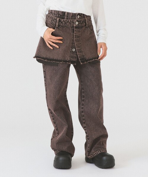 Ray BEAMS(レイビームス)の「デニムスカート レイヤード パンツ(デニムパンツ・レディース・ブルー系その他4/ダークブラウン・0/1)」の6枚目の写真