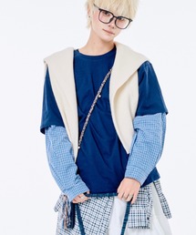 Never mind the XU / Chikashitsu+ | 【Nerd out XU】gingham check design layered long sleeve / 【ナードアウトエックスユー】ギンガムチェックデザインレイヤード長袖Tシャツ <着用動画あり>(Tシャツ/カットソー)