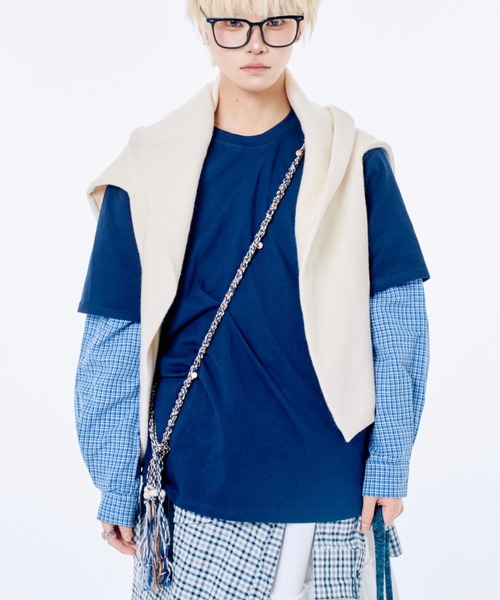 Never mind the XU / Chikashitsu+(ネバーマインド ザ エックスユー / チカシツプラス)の「【Nerd out XU】gingham check design layered long sleeve / 【ナードアウトエックスユー】ギンガムチェックデザインレイヤード長袖Tシャツ <着用動画あり>(Tシャツ/カットソー・メンズ・ネイビー・M/XXL)」の12枚目の写真