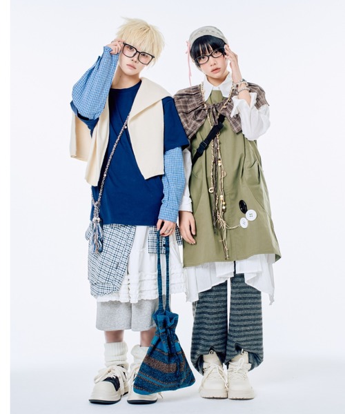 Never mind the XU / Chikashitsu+(ネバーマインド ザ エックスユー / チカシツプラス)の「【Nerd out XU】gingham check design layered long sleeve / 【ナードアウトエックスユー】ギンガムチェックデザインレイヤード長袖Tシャツ <着用動画あり>(Tシャツ/カットソー・メンズ・ネイビー・M/XXL)」の7枚目の写真