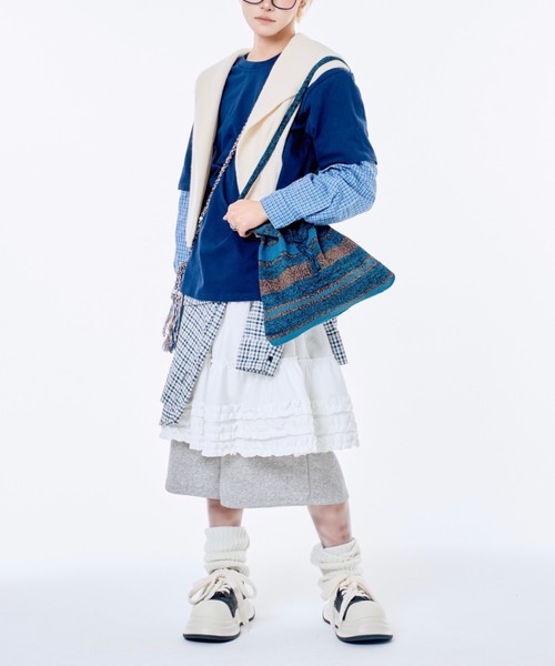 Never mind the XU / Chikashitsu+(ネバーマインド ザ エックスユー / チカシツプラス)の「【Nerd out XU】gingham check design layered long sleeve / 【ナードアウトエックスユー】ギンガムチェックデザインレイヤード長袖Tシャツ <着用動画あり>(Tシャツ/カットソー・メンズ・ネイビー・M/XXL)」の4枚目の写真