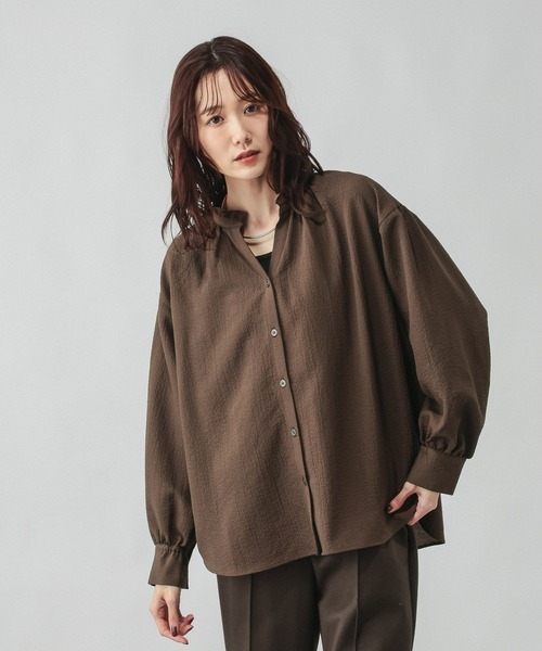 GLOBAL WORK(グローバルワーク)の「スキッパーブラウス長袖/601062(シャツ/ブラウス・レディース・ブラウン系その他6/ブラック系その他/ホワイト/ストライプ・MEDIUM/LARGE)」の3枚目の写真